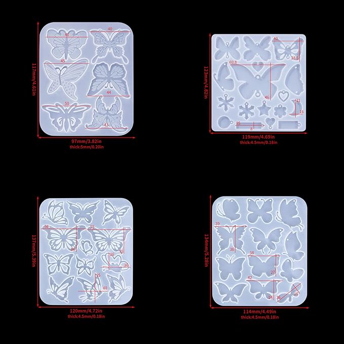 Resin Earring Molds, 2Pcs Butterfly Silicone Molds Keychain Pendant Molds Silicone Molds for Resin Jewelry, DIY Art Craft (B)