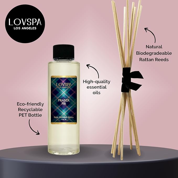 LOVSPA Fraser Fir Pine Diffuser Oil - Holiday Essential Oils for Diffuser Refill & Air Freshener Room Spray - Long-Lasting & Natural Home Fragrance, Scented Oil for Diffusers, USA Made, 4oz