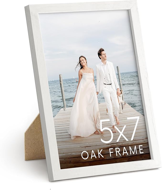 HAUS AND HUES White Oak Wood 5x7 Picture Frame - Standalone Natural Frame for Photos (Set of 1)