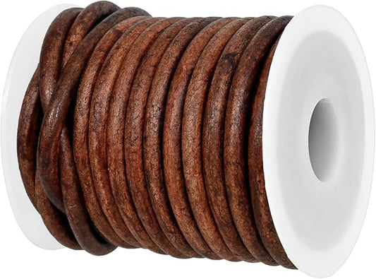 GENIQUE Real/Genuine Round Leather String Cord for Necklace, Bracelets, Jewellery, Braiding (4mm, Red Brown Distressed)
