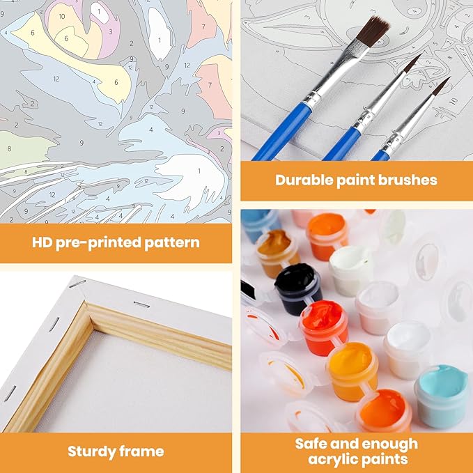 MXJSUA Colorful Cat Framed Paint by Numbers for Adults Beginners, Easy Adults' Paint-by-Number Kits on Canvas with Easel, Animal Acrylic Number Painting Crafts Kits Gifts for Home Decor, 8x12inch