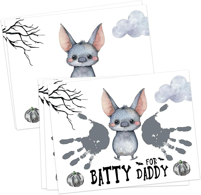 NZSXU Halloween Baby Handprint Craft Kit - Batty for Daddy, Baby First Halloween, DIY Newborn Hand and Foot Arts and Crafts for Nursery Decor, 10 Pack Bat Handprint Keepsake Gifts