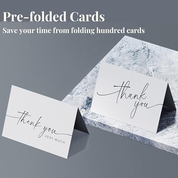 Thank You Cards with Envelopes & Matching Stickers, Bulk Pack of 100, 4x6 Inch Minimalistic Design - Suitable for Business, Baby Shower, Wedding, Small Business, Graduation, Bridal Shower, Funeral