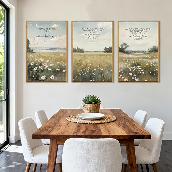 Anyzal Christian Jesus Wall Art Large Bible Artwork Scripture Wildflower Wall Decor for Living Room Bedroom Dining Room 24x36 Inch Set of 3
