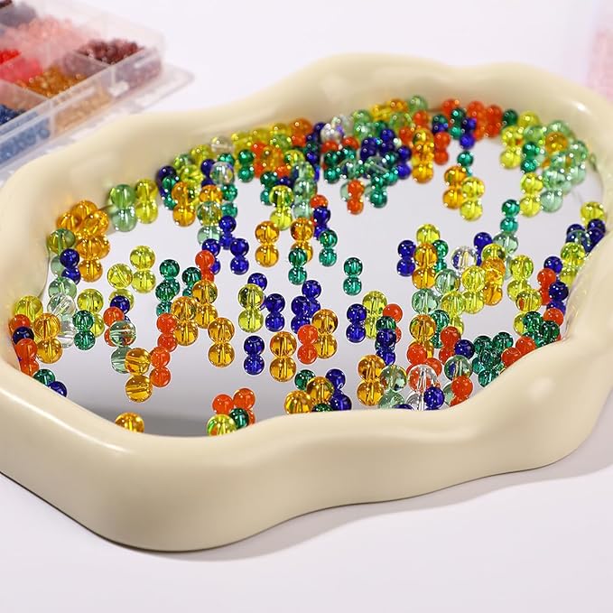 3200Pcs Glass Beads Bracelet Making Kit -44 Colors 8mm 6mm 4mm Round Crystal Beads for Jewelry Making, Clear Glass Beads Kits for Bracelet Necklaces DIY Crafts Making for Beginners Woman