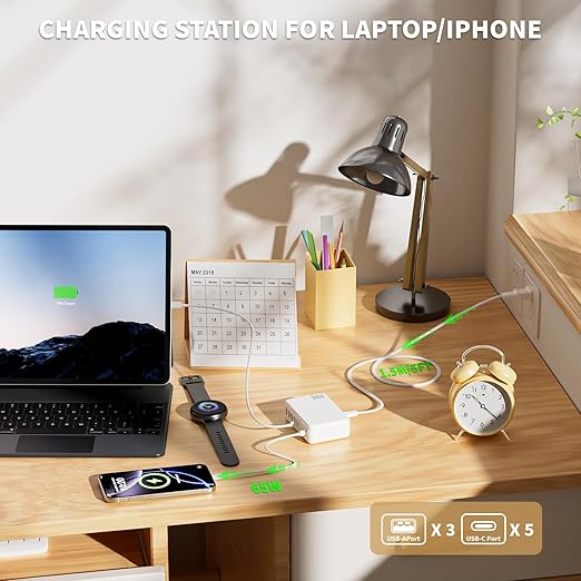 USB C Charger Block,200W Type C Charger Fast Charging,8 Port USB C & A Charging Station GaN III Desktop Hub Block Laptop Adapter for Apple iPhone Air/17/16/15,iPad Pro/Air/Mini,MacBook Pro/Air,Samsung