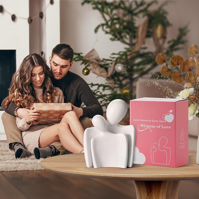 Love Couple Statue-8 Inch, Suitable for Home Modern Art Decor Sculpture Placed in TV Stand, Living Room, Bookshelf, Bedroom for Valentine's Day, Wedding, Anniversary (White)