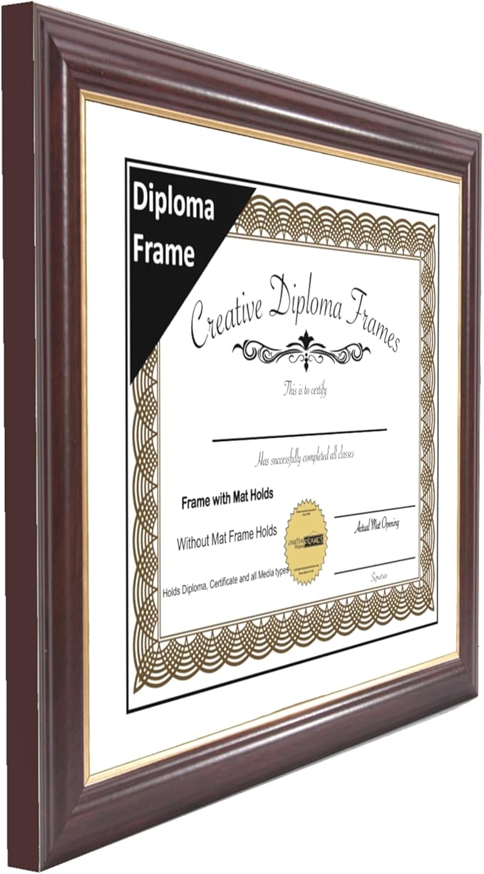 Creative Picture Frames 15x20 Mahogany Gold Rim Diploma Frame with White Mat Glass and Installed Wall Hangers | Frame Holds 16x20 Media without Mat