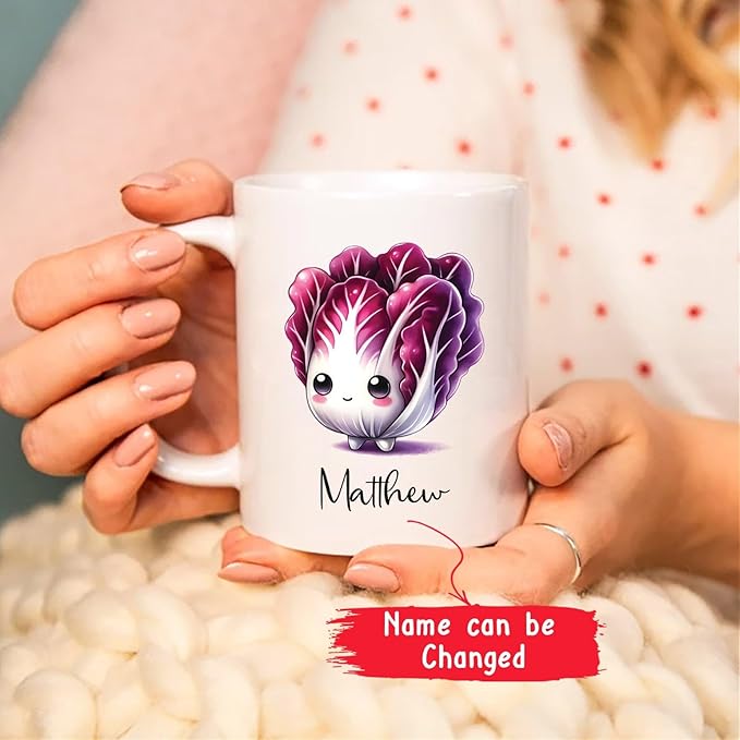 Radicchio Lover Coffee Mug, Personalized Radicchio Vegetable Mug Gifts For Son Daughter, Radicchio Cup, Custom Choose Name Radicchio Ceramic Mug, Vegetable Gift, Vegan White Tea Cup 11oz 15oz