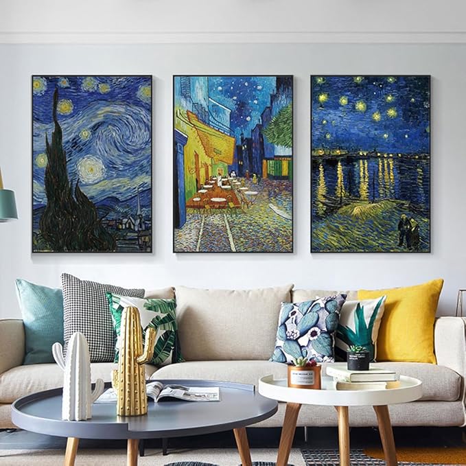 ARTFEB Large Framed Blue Wall Art,Starry Night Vincent Van Gogh Art Reproduction,Impressionism Aesthetic Canvas Prints Artwork,Giclee Canvas Wall Art Stretched and Framed for Living Room Home Office