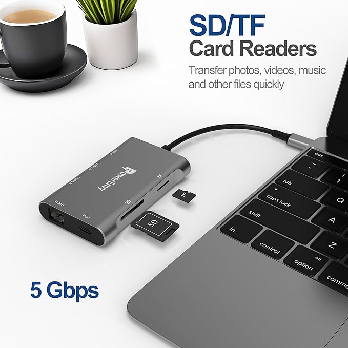 USB C HUB,7-in-1 USB Adapter Multiport Data HUB with 60W Type C Charging 5Gbps 2 USB A 4K HDMI 1000M Ethernet TF/MicroSD Data Transfer Port for MacBook,iPad Pro/Air,XPS,MateBook,More