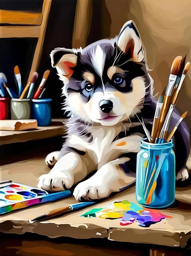 BYGFHLYW Dog Paint by Numbers Kit for Adults Beginners, Animal Theme Easy Adult Paint by Number Kits On Canvas, DIY Acrylic Watercolor Oil Paint by Number for Adults for Home Wall Decor 16X20 Inch