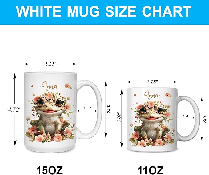 Hyturtle Personalized Cute Frog Coffee Mug - Gift For Frog Lover - Just A Girl Who Loves Frogs - Frog Gift For Women - Animal Lover Gift - Birthday - Custom Name Coffee Cup Ceramic Mug 11oz - 15oz
