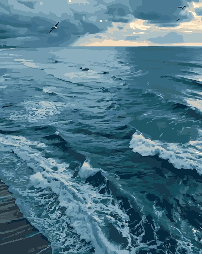 JYXSJYYD Paint by Numbers Kit for Adults Beginner,Waves Easy Paint by Number Kits Canvas Without Framed,Ocean DIY Acrylic Oil Painting Adults Paint by Numbers Kits for Home Wall Decor 16x20 Inch