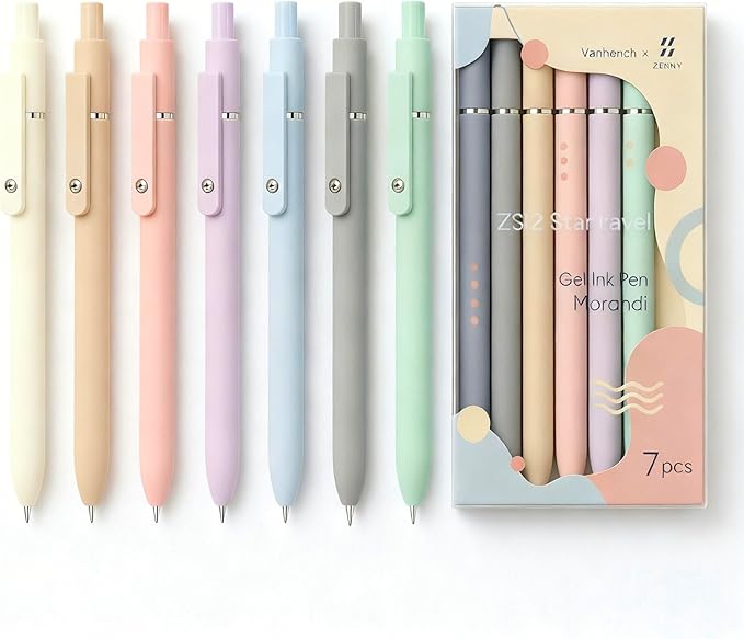 Vanhench 7Pcs 0.5mm Black Ink Gel Pens Quick Dry with Silicone Touch Barrel & Fidget Stress Ball, Multifunction Writing Fine Point Smooth Writing Pens School Supplies Stocking Stuffers Gifts for Women