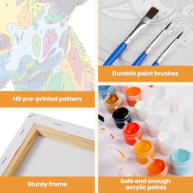 MXJSUA Giraffe Framed Paint by Numbers for Adults Beginners, Easy Adults' Paint-by-Number Kits on Canvas with Easel, Animal Acrylic Number Painting Crafts Kits Gifts for Home Decor, 8x12inch