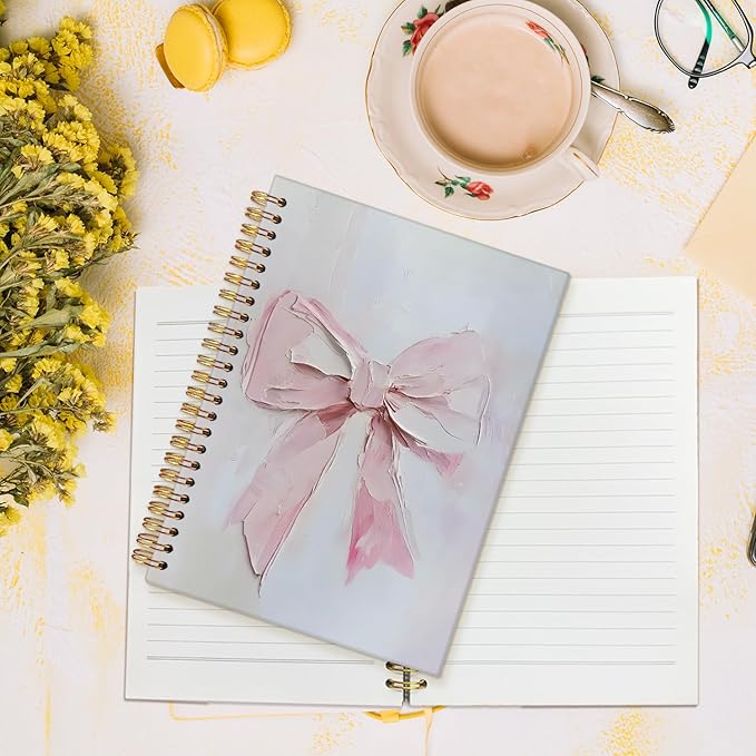 MOFUYU Journal for Women,Coquette Pink Bow Spiral Journal Notebook,Cute Notebooks for Women,Pink School Supplies Hardcover Spiral Notebook 5.5x8.3 Inch