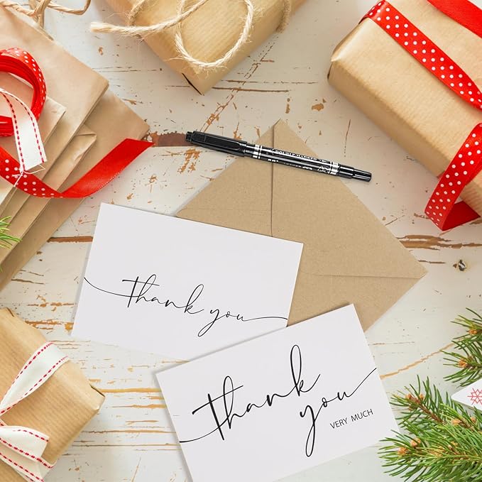 NESCCI 100 PCS Thank You Cards With Envelopes and Stickers，Classy 4x6 Blank Thank You Cards，Thank YouNotes for Wedding, Small Business, Baby & Bridal Shower(White)