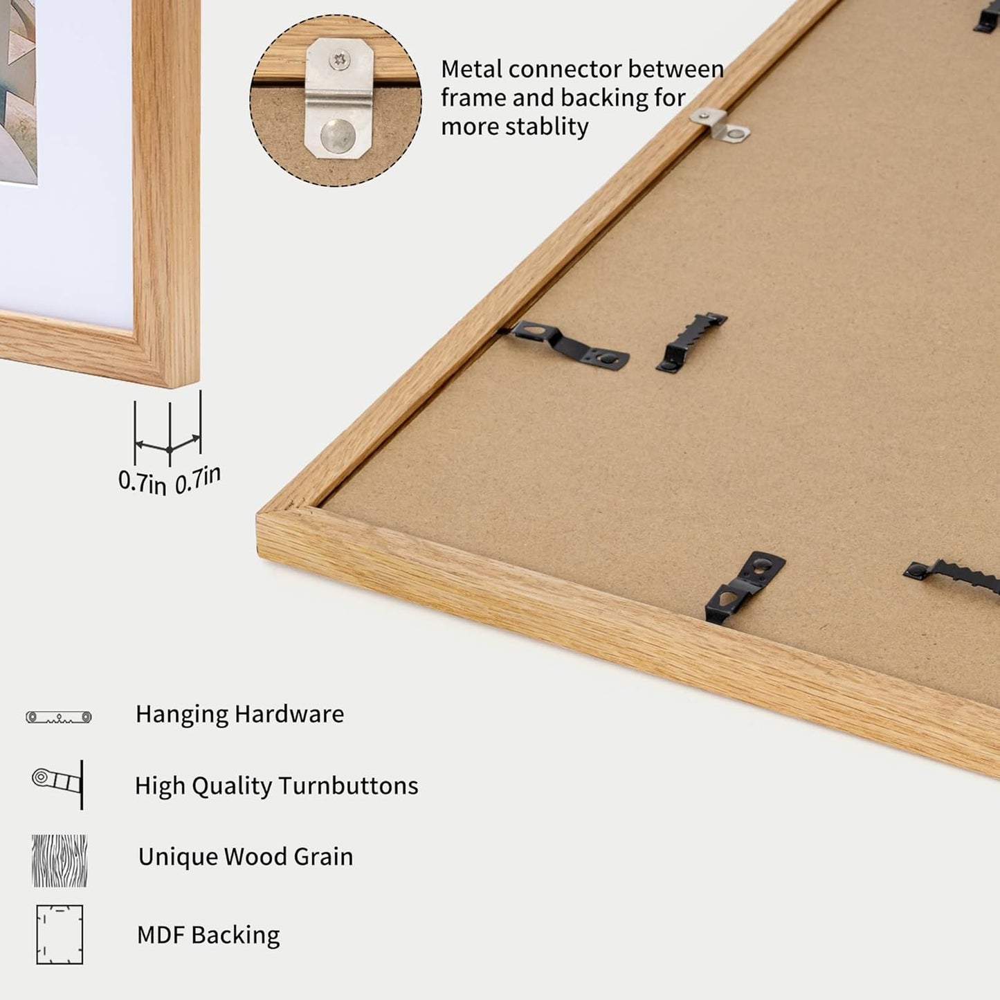 Axeman 24x36 Picture Frame with Mat for 20x30, Solid Oak Wood Poster Frame with Tempered Glass, Wood 24''x36'' Minimalist Photo Frame Movie Poster Frame with Wall Hooks for Art Photo Prints, Natural