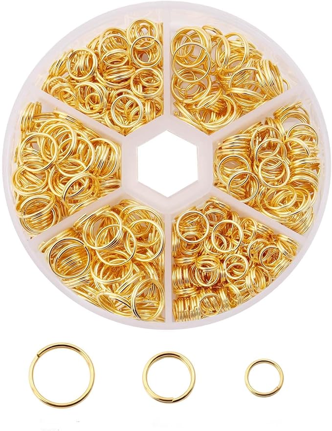 550Pcs Key Rings Split Rings for Jewelry Making Jump Ring Mini Keychain with Double Loops Sets,Gold Plated Jump Ring Necklace Bracelet Connector DIY Crafts(6mm 8mm 10mm)