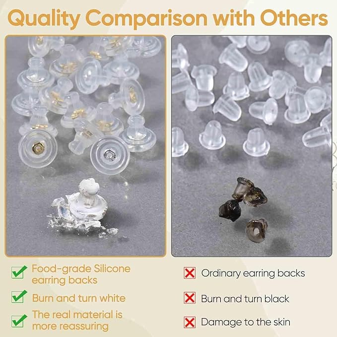DSOMHZ Earring Backs,18K Gold Silicone Earring Backs Replacements,Locking Secure Earring Backs for Studs/Droopy Ears,No-Irritate Hypoallergenice Soft Clear Earring Backs for Adults&Kids