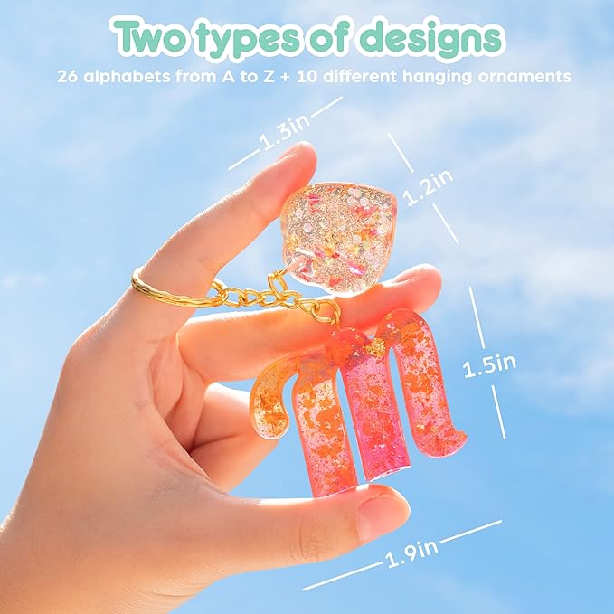 Mocoosy 182Pcs Fancy Alphabet Resin Molds Silicone Kit, Reversed Letter Keychain Epoxy Resin Casting Molds, Resin Key Chain Making Set with 1 Hand Drill 2 Drill Bits 30 Key Rings 100 Screw Pins