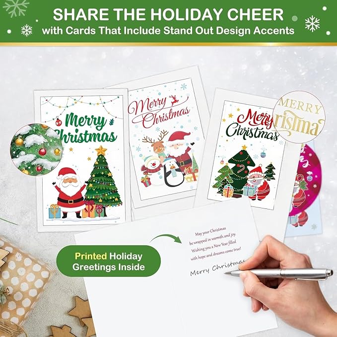 24 Pack of Christmas Cards Holiday Greeting Cards with Envelopes & Stickers 4 x 6 inch Winter Blank Note Cards for Xmas Holiday Party Invitation Supplies
