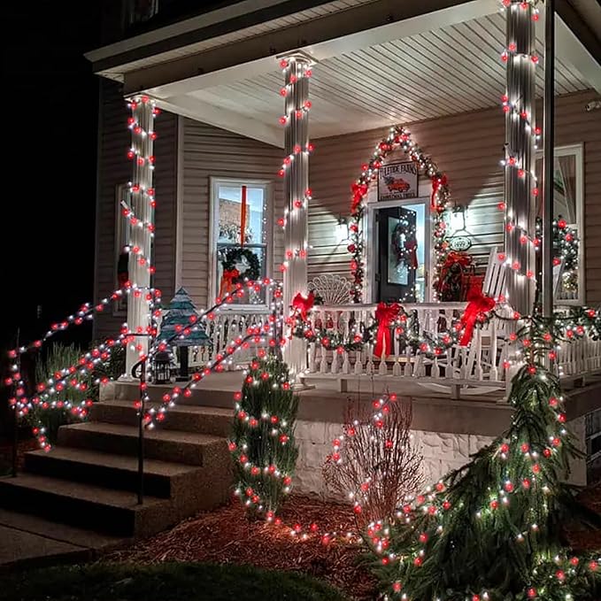 LJLNION 300 LED Valentines Lights, Extra Long 98.5FT Christmas String Lights Outdoor Indoor, 8 Lighting Mode, Plug in Waterproof Fairy Light for Wedding Party Bedroom Garden Decorations (Red & White)