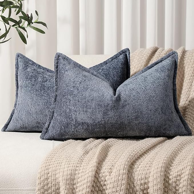 Pack of 2 Navy Decorative Throw Pillow Covers 12x20 Cozy Soft Chenille Accent Vintage Rectangular Lumbar Couch Pillow Covers for Home Decor Bed Sofa Living Room