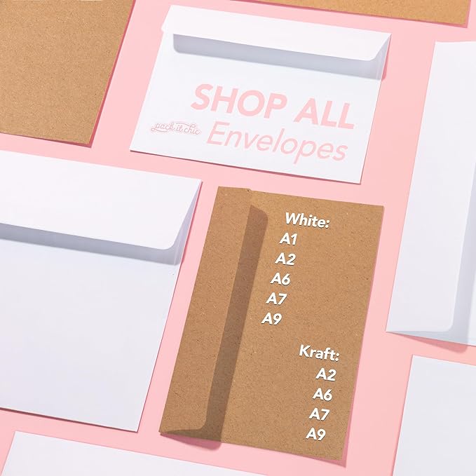 Pack It Chic - 5.75” X 8.75” Envelopes (250 Count) White A9 Peel-and-Stick Envelopes for Photos, Letters, Invitations, Weddings, Announcements, and Holidays - 5 3/4" X 8 3/4"