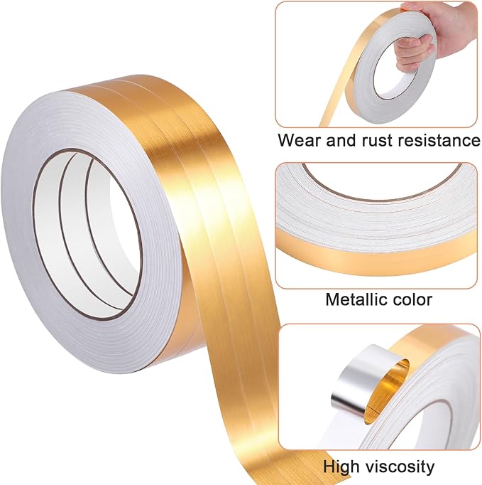 Zonon 3 Rolls 0.2" 0.4" 0.6" Gold Washi Tape 54.7 Yard Solid Foil Self Adhesive Polyester Film Metallic Tape for Detailing Graphic Arts for Crafts Walls Cars and Boats Trim(0.6'')