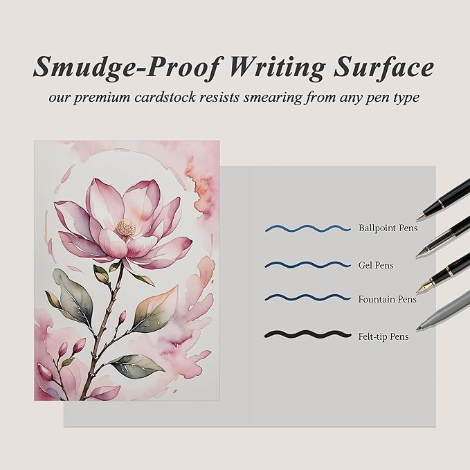 Blank Inside Card with Envelope for All Occasion, 5x7 Inch Watercolor Magnolia Blank Greeting Card – Birthday, Thank You, Sympathy - Single Card