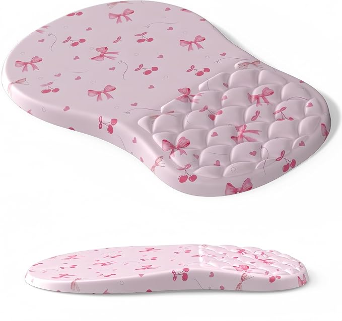 Ergonomic Mouse Pad Wrist Support with Massage Design,Cute Bows Wrist Rest Pain Relief Mousepad with Memory Foam,Mousepad for Wireless Mouse