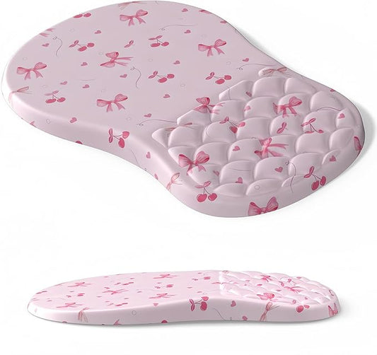 Ergonomic Mouse Pad Wrist Support with Massage Design,Cute Bows Wrist Rest Pain Relief Mousepad with Memory Foam,Mousepad for Wireless Mouse