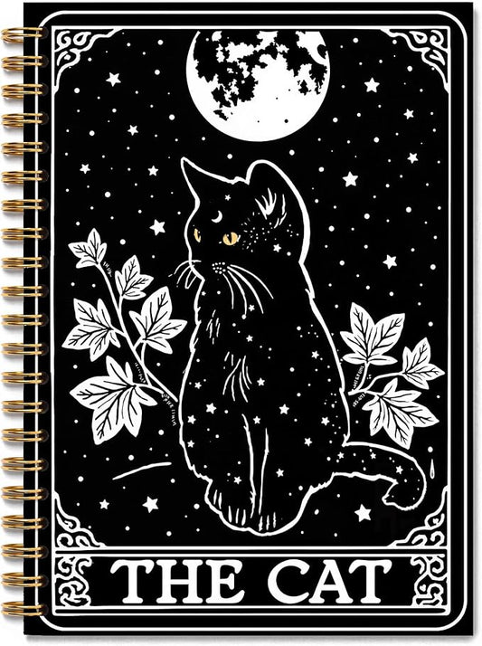 Witchy Black Cat Tarot Notebook, Cats Lover Mom Lady Gifts Journal, Cats Office Supplies, Mystical Celestial Witchy the Cat Tarot Card Spiral Journal Notebook, 5.5x8.3 Inch