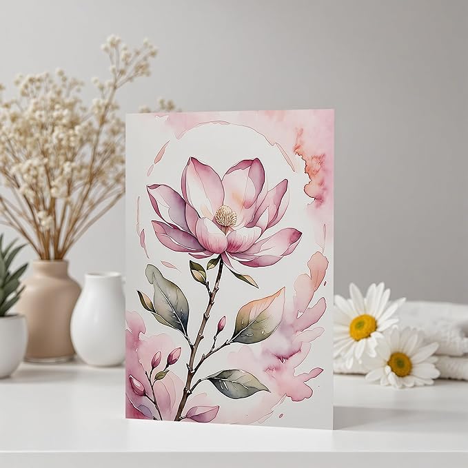Blank Inside Card with Envelope for All Occasion, 5x7 Inch Watercolor Magnolia Blank Greeting Card – Birthday, Thank You, Sympathy - Single Card