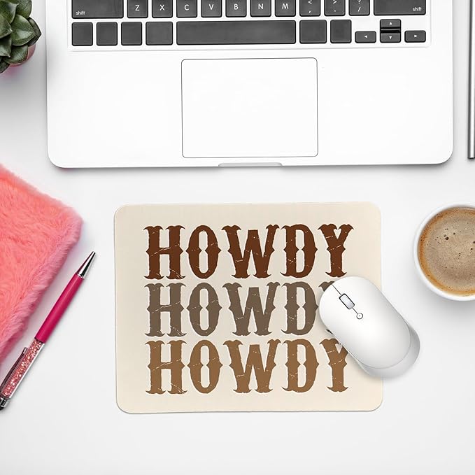 Rusenbao Western Mouse Pad, Western Desk Accessories, Howdy Small Mouse Pads for Desk, Non-Slip Rubber Base Mouse Pads for Wireless Mouse, Computers, Laptop, Office, 9.5x7.9 Inch