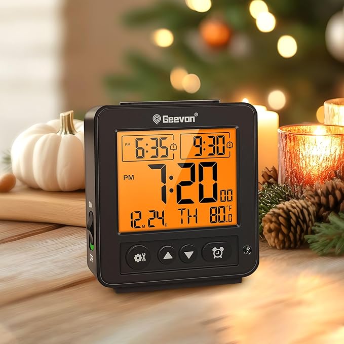 Geevon Smart Night Light Small Digital Alarm Clock with 2 Increasing Beep Alarm, Indoor Temperature, Battery Operated Travel Clock for Bedroom, Bedside, Desk(Black)