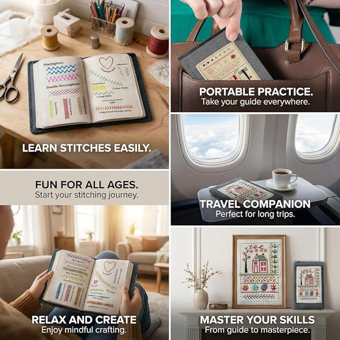 2026 New Beginner Embroidery Stitch Book Kit, Complete Toolkit with 106 Patterns and Tutorials, Perfect for Adults and Craft Enthusiasts,Beginner-Friendly