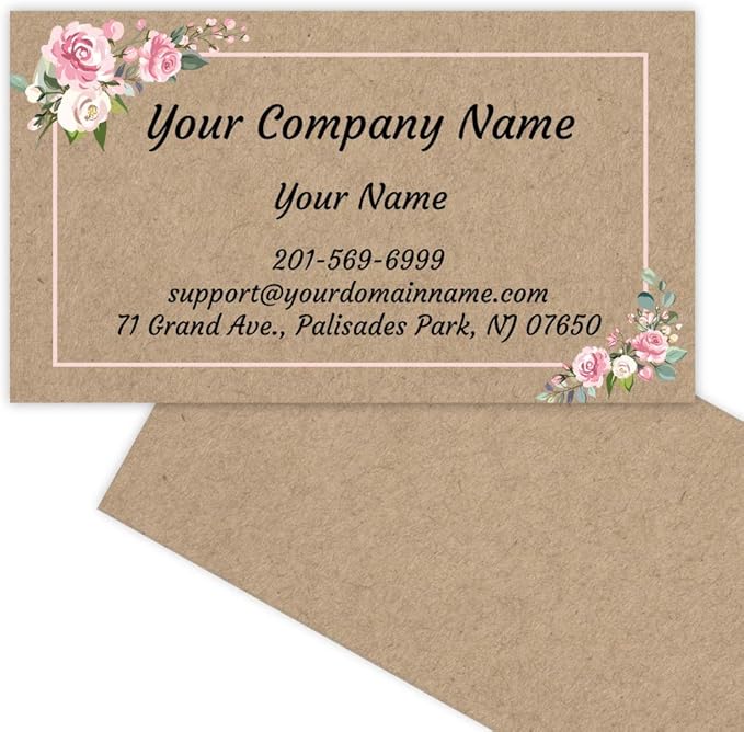 Custom Premium Business Cards 100 pcs Full color - Printed on 16pt(350gsm) or14pt (308gsm) Classic matte paper, Made in The USA (Kraft-Floral)