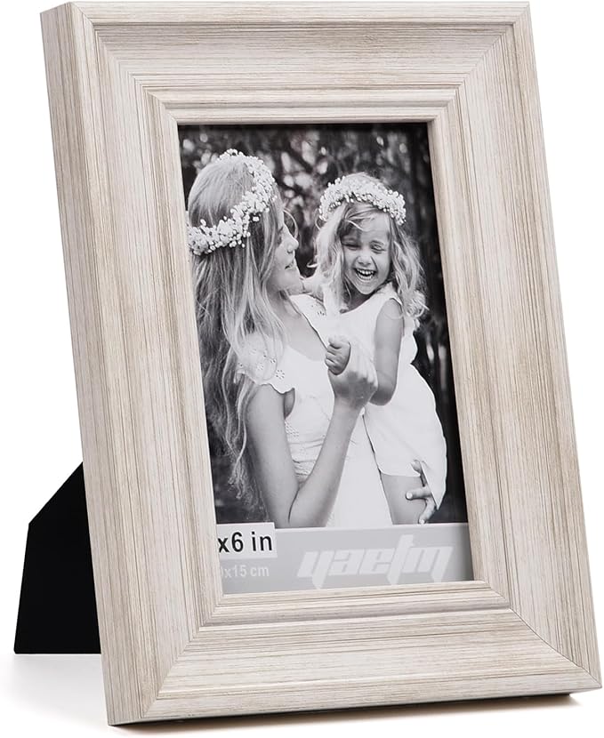 Yaetm 4x6 Picture Frame Set of 4, 1.4” Wide Molding & Rustic White Photo Frames with HD Tempered Glass, Display on Table Top & Wall Mounting (4 pack, Rustic White)