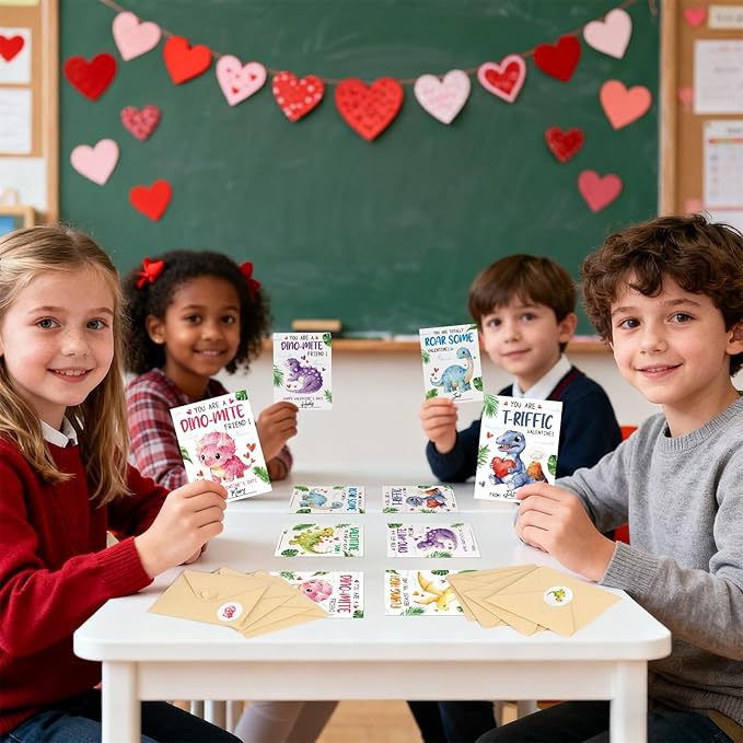 36 Pack Valentines Day Cards for Kids Classroom Dinosaur Valentine's Day Exchange Greeting Cards with Envelopes and Stickers for Kids Classroom School Party Favors 4.72 x 3.54 inch