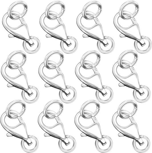 OHINGLT 925 Sterling Silver Lobster Claw Clasp with Closed Jump Rings,Necklace Clasps and Closures Suitable for Jewelry Making Necklaces Bracelet Made in Italy