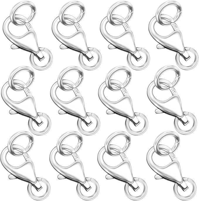 OHINGLT 925 Sterling Silver Lobster Claw Clasp with Closed Jump Rings,Necklace Clasps and Closures Suitable for Jewelry Making Necklaces Bracelet Made in Italy