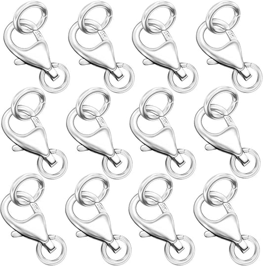 OHINGLT 925 Sterling Silver Lobster Claw Clasp with Closed Jump Rings,Necklace Clasps and Closures Suitable for Jewelry Making Necklaces Bracelet Made in Italy