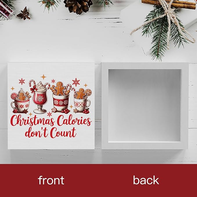 Christmas Kitchen Decorations, Hot Cocoa Sign Gingerbread Home Decor for Table Shelf, Christmas Calories Don't Count Sign 5 x 5 inch