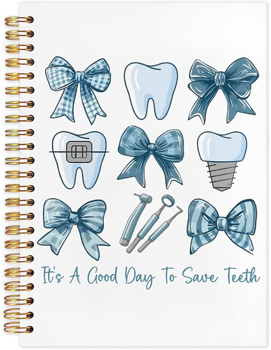 Blue Coquette Bow Dentist Notebook, Dental Gifts for Coworkers Journal, Dental Hygienist Gifts Spiral Notebook Journal for Note Taking, Dentist Office Supplies, 5.5x8.3 Inch