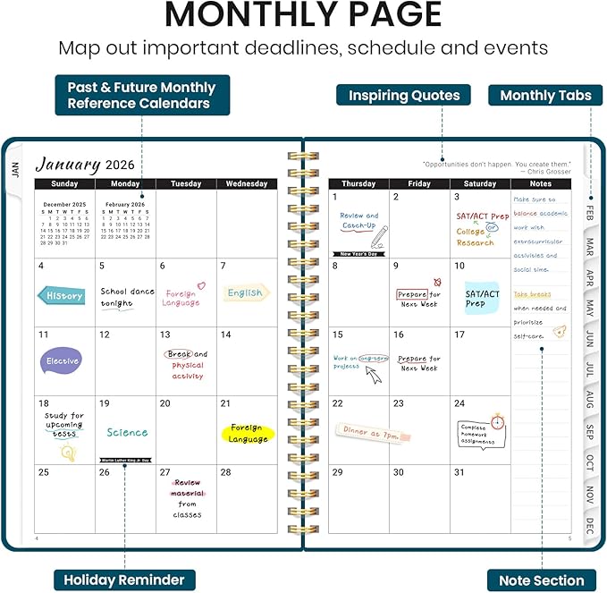 2026 Planner, Weekly and Monthly Calendar Planner for Women, Jan 2026 - Dec 2026, Hardcover Planning Agenda book with Tabs, Spiral Bound, Inner Pocket, Perfect for School Office Supplies, 8.5" x 11" - Pine Emerald