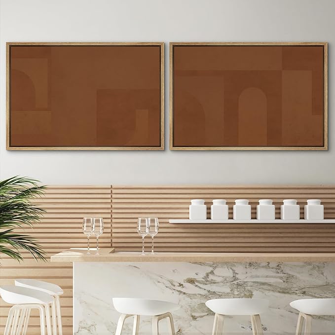 SIGNWIN Framed Canvas Print Wall Art Set Mid-Century Brown Polygon Landscape Abstract Shapes Digital Art Modern Art Decorative Minimalism Vintage for Living Room, Bedroom, Office - 16"x24"x2 Natural