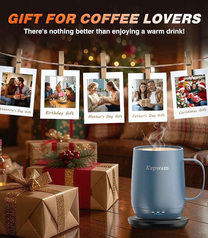 Self Heating Coffee Mug T2, 16oz Smart Heated Coffee Mug, 150 Min Battery Life - Hot up to 149℉ Temperature Control Coffee Mug Warmer, Gifts for Dad Mom (No APP)